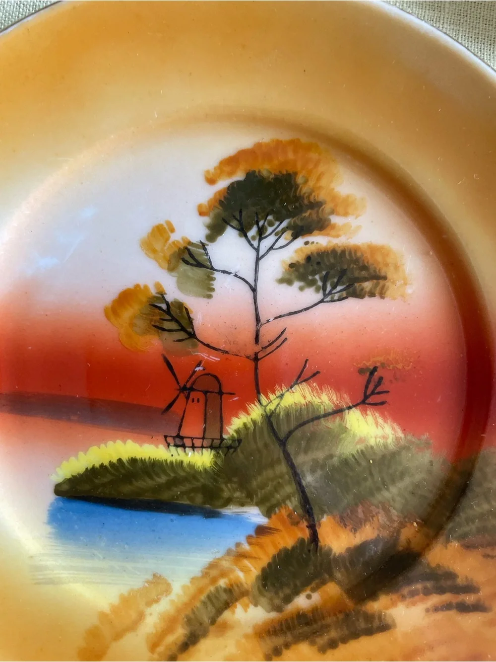 Vintage Japan Hand Painted Lusterware Tea Set Scenic Landscape 11 Piece